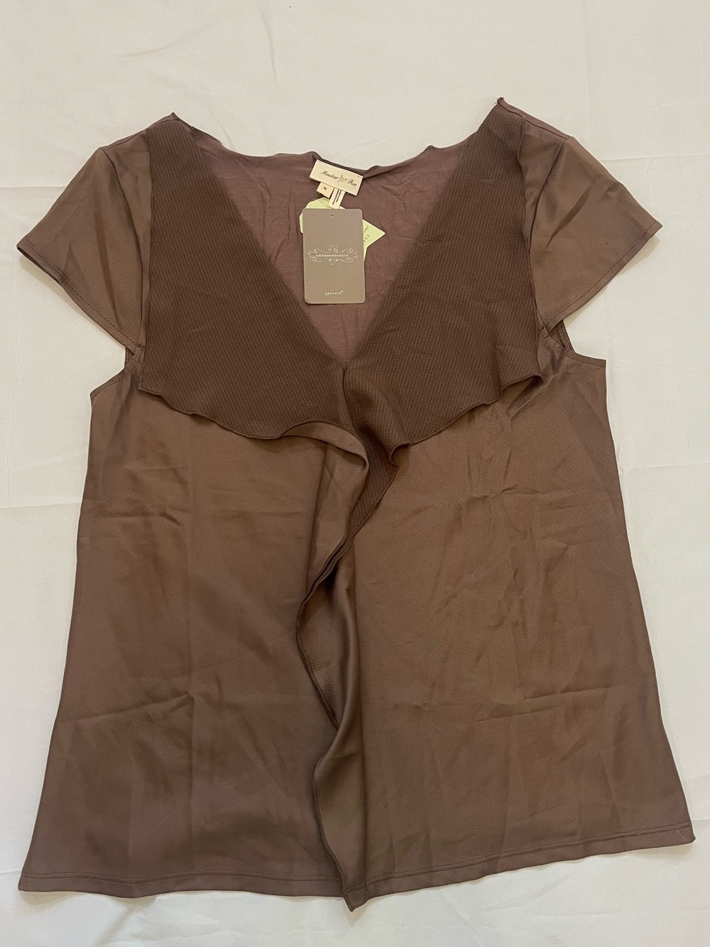 NWT Anthropologie Meadow Rue Taupe Waterfall Ruffle Top Medium